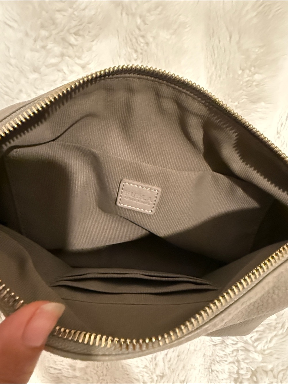 Furla Taupe Gray Pebbled Leather Crossbody with Gold Hardware - Picture 7 of 11